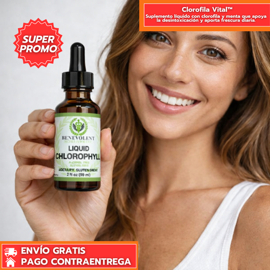 Clorofila Vital™: Suplemento líquido con clorofila y menta que apoya la desintoxicación y aporta frescura diaria.