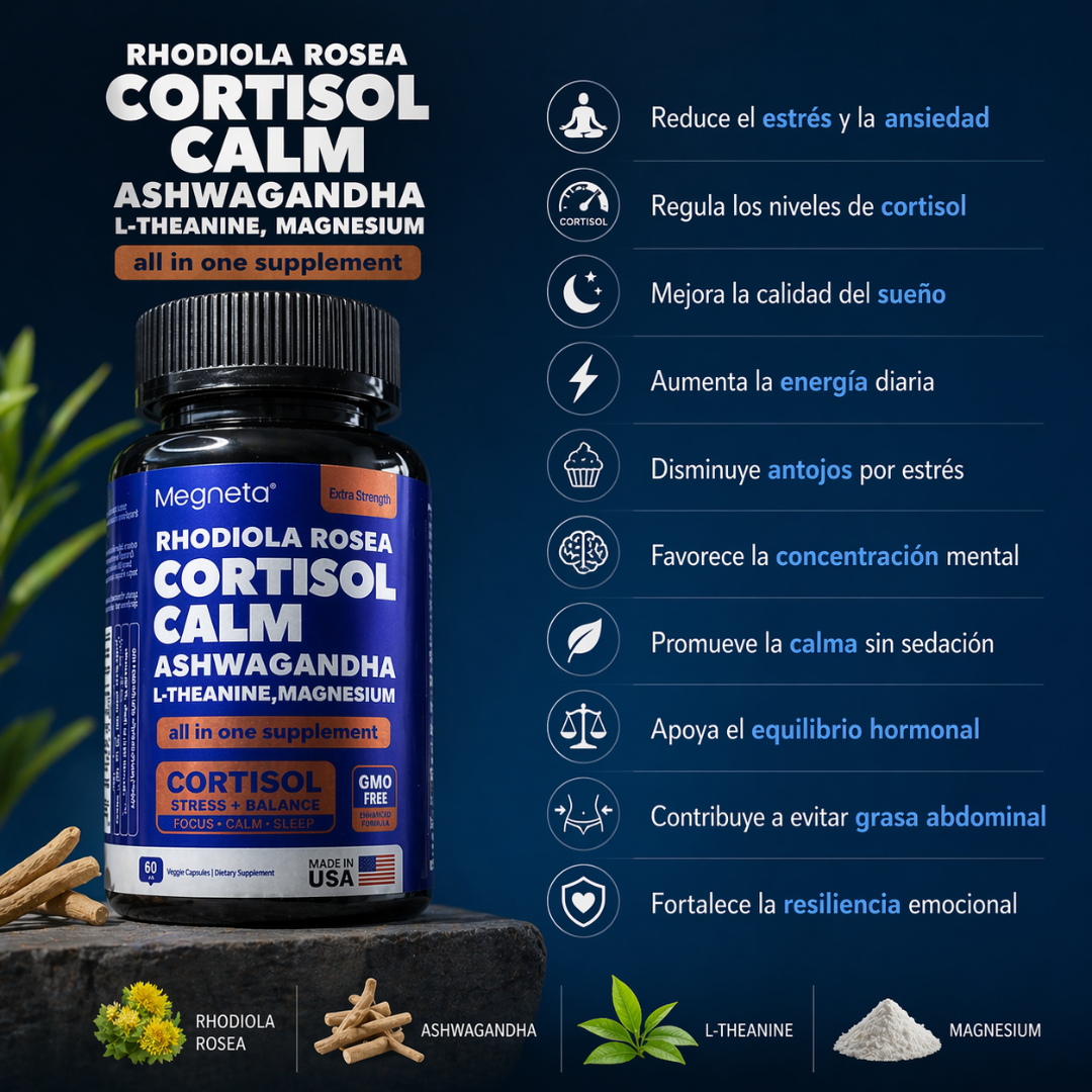 Cortisol Calm™: Reduce el estrés y equilibra el cortisol para un descanso y bienestar diario.
